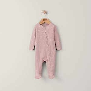 Mamas and Papas Organic Cotton Ribbed Onesie with Zip - Dusty Pink