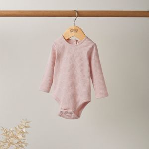 Mamas and Papas Organic Cotton Ribbed Long Sleeve Bodysuit - Pink