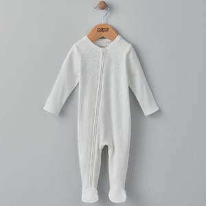 Mamas and Papas Organic Cotton Ribbed Onesie with Zip - White