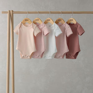 Baby wear: Mamas and Papas Pink Ribbed Short Sleeve Bodysuits - 5 Pack