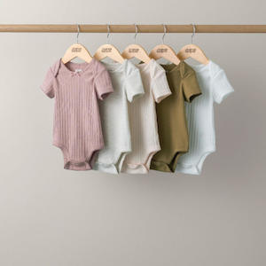 Baby wear: Mamas and Papas Neutral Pink Pointelle Short Sleeve Bodysuits - 5 Pack