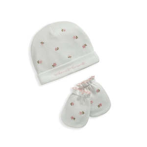 Mamas and Papas Floral Embroidered Hat & Mittens Set