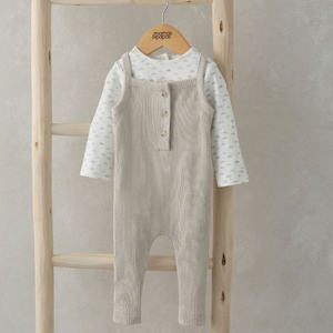 Mamas and Papas Oatmeal Ribbed Dungarees & Bodysuit Outfit Set - 2 Piece Set