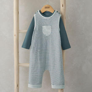 Baby wear: Mamas and Papas Blue Stripe Dungarees & Bodysuit - 2 Piece Set