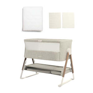 Mamas and Papas Lua Bedside Crib - Everything you need Bundle FAWN