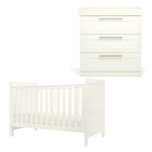 Mamas and Papas Hampden White Cot Bed + Dresser Bundle