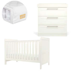 Mamas and Papas Hampden White Cot Bed + Dresser + Mattress Bundle