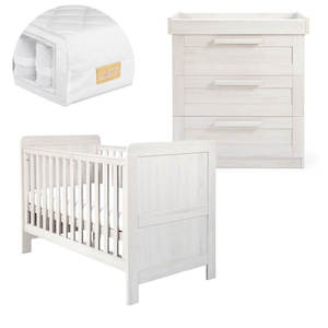 Mamas and Papas Atlas Nimbus White Bundle - Cot + Dresser + Mattress