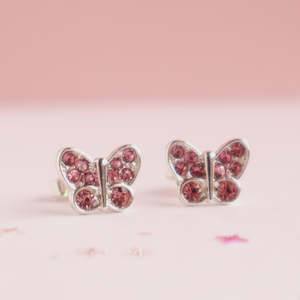 LAUREN HINKLEY - PINK CRYSTAL BUTTERFLY EARRINGS IN TRINKET BOX