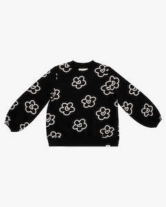 Infant clothing: THE GIRL CLUB - BLACK FLOWER HEART CREW