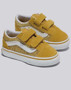 Infant clothing: VANS - TODDLER OLD SKOOL V GLITTER CHAMPAGNE GOLD