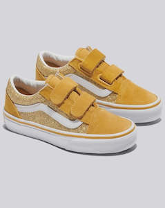 Infant clothing: VANS - KIDS OLD SKOOL V GLITTER CHAMPAGNE GOLD