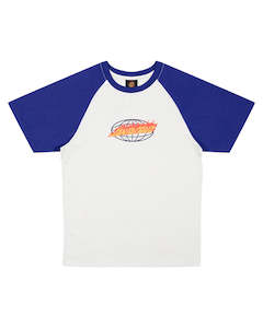 Santa Cruz - Global Flame Strip Front Tee Raglan Sleeve Concrete/dark Blue