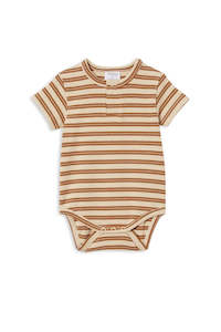 Infant clothing: MILKY - NATURAL STRIPE BUBBYSUIT