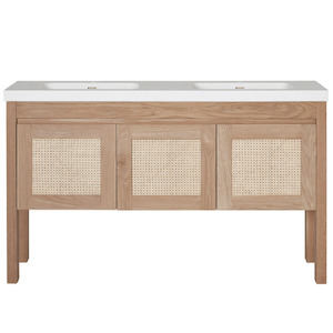 Loughlin Furniture | Freo Square Freestanding Timber Vanity | Integrated Top | Rattan Doors