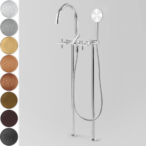 Astra Walker Icon + Floor Mounted Bath Mixer with Circular Single Function Hand Shower