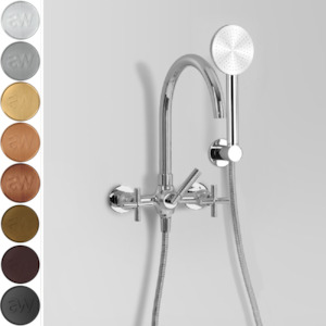 Astra Walker Icon + Wall Mounted Bath Mixer with Circular Single Function Hand Shower