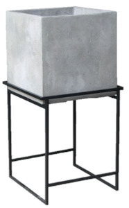 Cement (light) Balcony Planter Box (cube) on Metal Stand