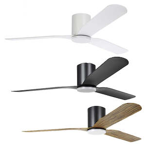 Ceiling Fans: 60" Iluka DC Ceiling Flush Fan With CCT LED Light 20w in White, Black or Black/Wood