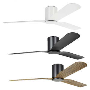 60" Iluka DC Ceiling Flush Fan in Matt White, Matt Black or Black/Wood