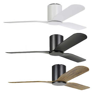 52" Iluka DC Ceiling Flush Fan in Matt White, Matt Black or Black/Wood