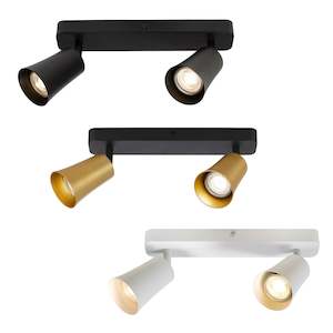 Bar Lights: Alvey LED Spot Light Bar 2Lt in Black, Gold Brushed Black or White