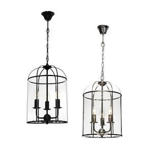 Clovelly Pendant Light 3lt in Black or Chrome