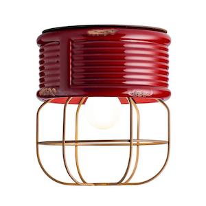 Industrial Cage Ceiling Light in Vintage Bordeaux