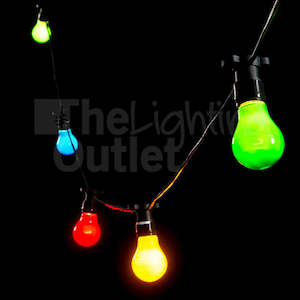 10 or 20 Meter Multi Coloured Festoon Lighting 28W A60 Dimmable Globes PL-FEST+CLAHAGLS28WES