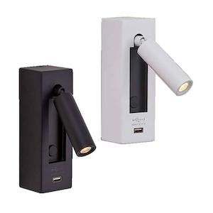 Winslow Surface Mounted LED Wall Light 1w w/ USB Port in White or Black (3000k) …