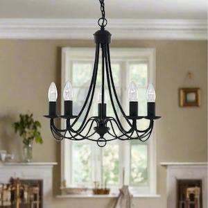 Zanzibar 5-Light Chandelier 5xE14 in Black/Antique Brass/Satin Chrome Lexi Light…