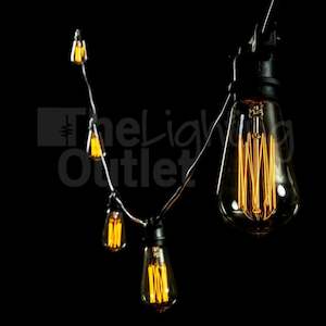 Industrial Lights: Black 10 or 20 Meter Festoon Lighting 25w Pear Carbon Filament Globes Included PL-20FEST + 65913