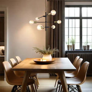 Industrial Lights: Josefine Pendant Light 6Lt in Matt Black