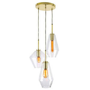 (DISC) Melba Pendant Light 3xE27 in Brushed Brass w/ Clear Glass Mercator Lighti…