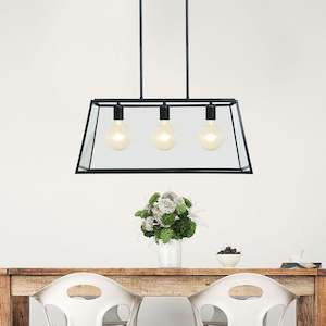 Eaton Pendant Retro Clear Glass 3 Light E27 Satin Black Oriel Lighting - SL64903BK