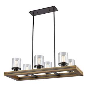 Industrial Lights: Meti Pendant Light 6xE27 60w in Rectangular Warm Chestnut Wood Frame CLA Lighting - PL-METI01