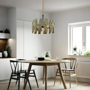 Hopi Pendant Light 3xE27 in Grey Finish Wood Shade w/ Bronze Iron Rod CLA Lighti…