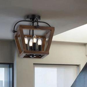 Lacota Close to Ceiling Pendant Light 4Lt in Black and Walnut