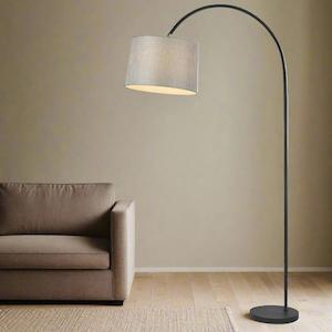 Tanya Arc Floor Lamp 1Lt in Black w/ Grey Shade