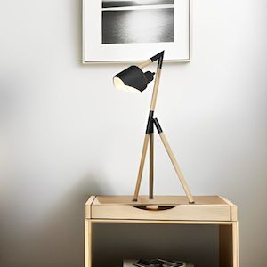 Kyoto Table Lamp in Natural Timber with Black Metal