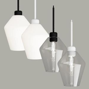 Parlour Lite Geo Pendant Light in Black/White w/ White or Clear Shade