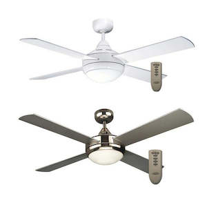 DISC - Primo 48" 1200mm Ceiling Fan with 2xE27 Light & Remote White/Brushed Nick…