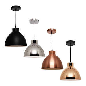 Dome Pendant Light 1Lt E27 in Black/Chrome/Copper/Gold Cougar Lighting