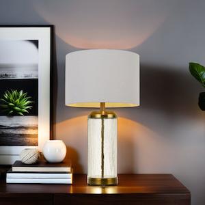 Chris Table Lamp 1x25w E27 in Antique Brass/White Telbix Lighting - CHRIS TL-ABWH