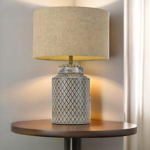 Kaylee Table Lamp in White w/ Linen Shade Telbix Lighting - KAYLEE TL-WH