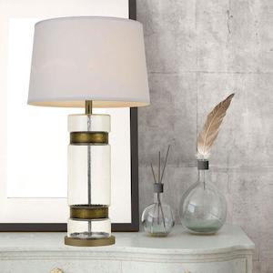 Risig Table Lamp in Brass w/ White Shade and Clear Glass Telbix Lighting - RISIG TL-CL/WH