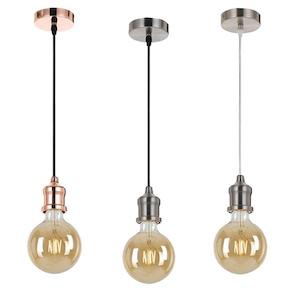 Brit Pendant Cord Set E27 in CP/BK, NK/BK, NK/CL Telbix Lighting - BRIT CS