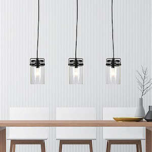 Agar Pendant Retro-Vintage Jar 1 Light Clear Glass Black Oriel Lighting SL64801