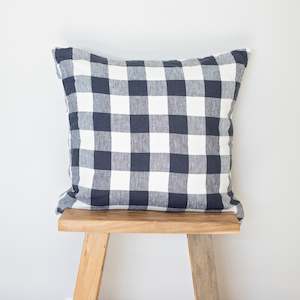 Cushion Cover: Ink Grid Linen Cushion Cover