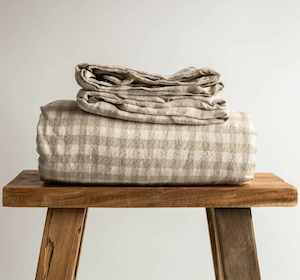 Natural Gingham Linen Flat Sheet